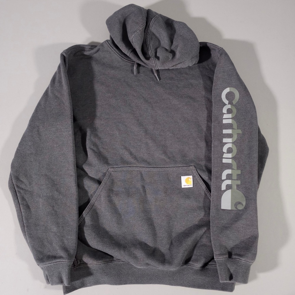 Carhartt Hoodie Mens M Grey Loose Fit Midweight Logo Sleeve TS6514-M